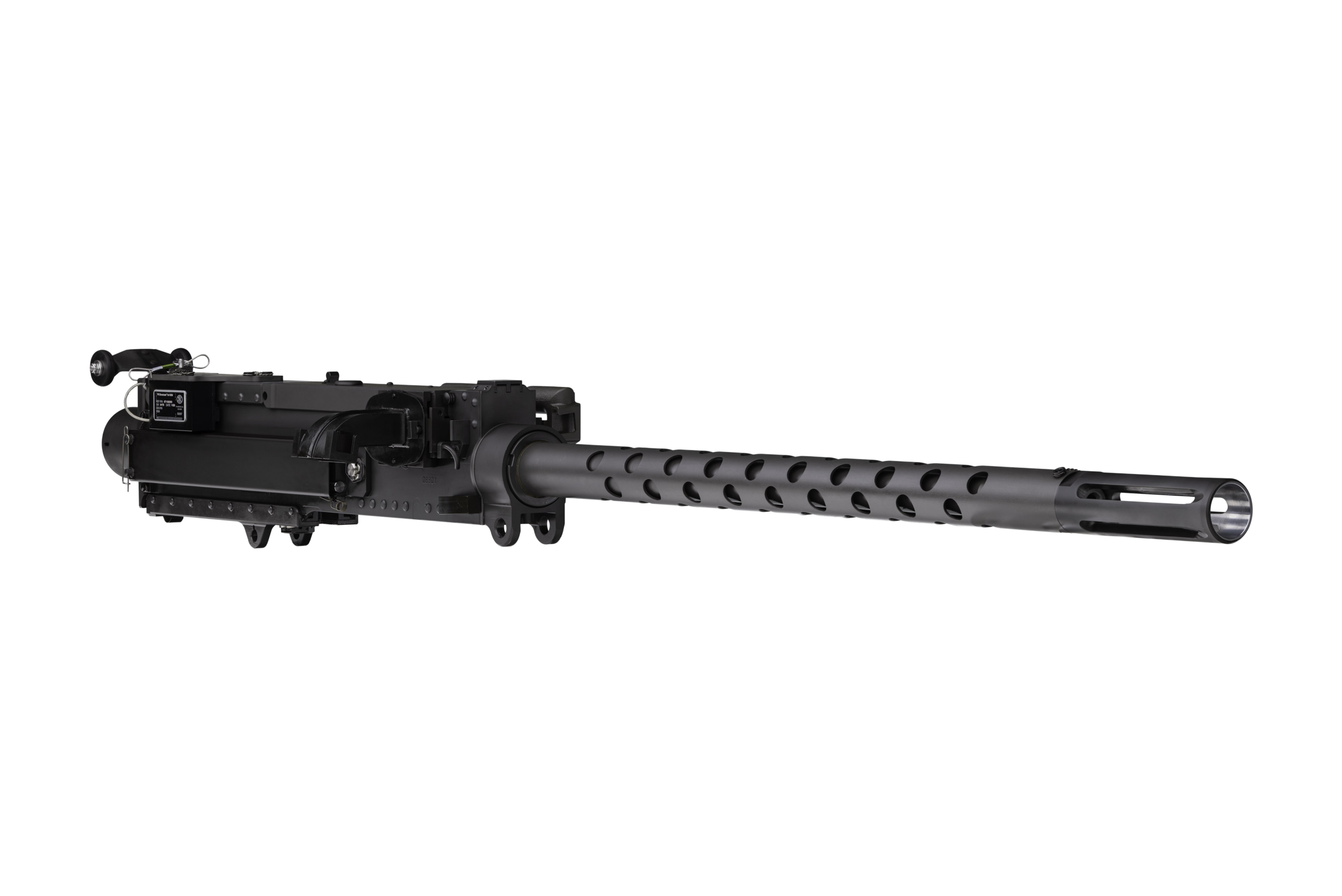 FN® M3M ENDURANCE .50 caliber machine gun displayed from the left side in a studio environment.