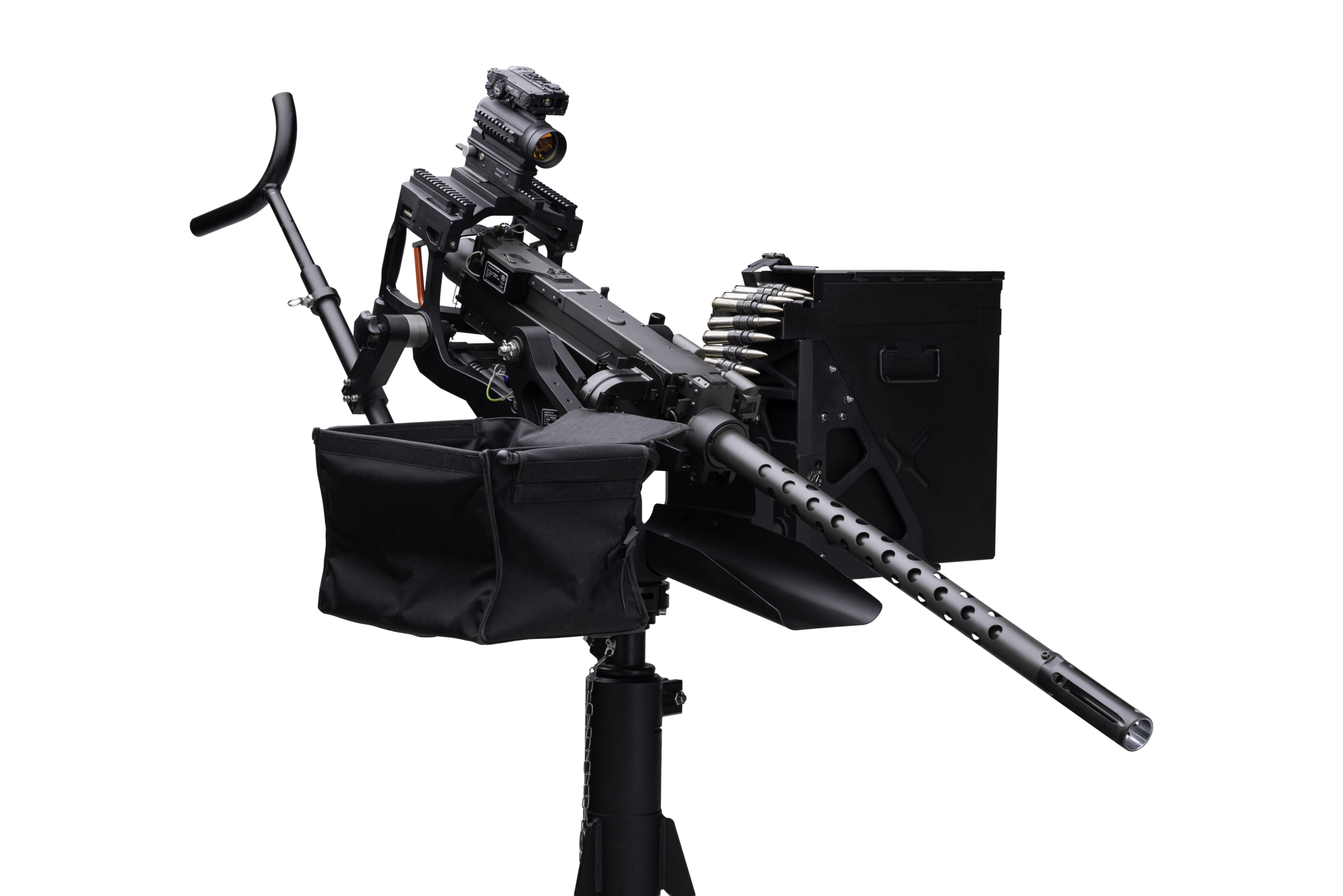 Full length profile view of the FN® M3M ENDURANCE .50 caliber heavy machine gun on a studio background.